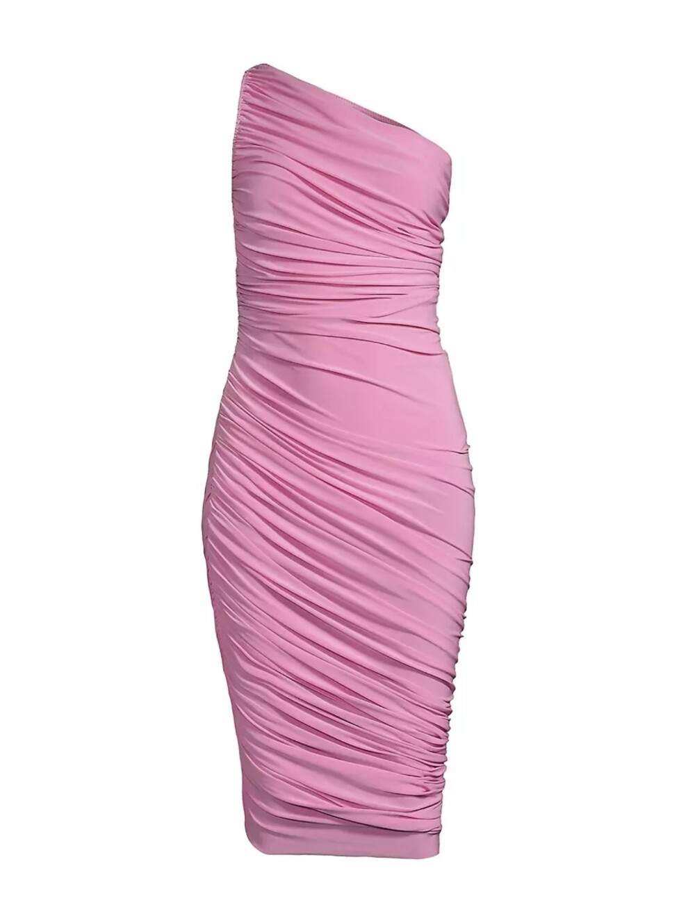 Norma Kamali Diana Ruched One-Shoulder Midi-Dress in Candy Pink XS NWT